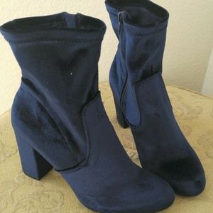 Blue velvet ankle boots